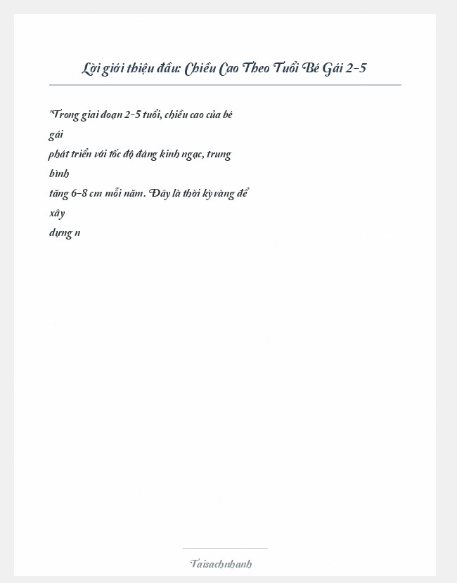 Trích đoạn Chiều Cao Theo Tuổi Bé Gái 2-5