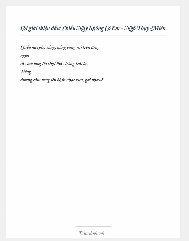 Trích đoạn Chiều Nay Không Có Em - Ngô Thụy Miên