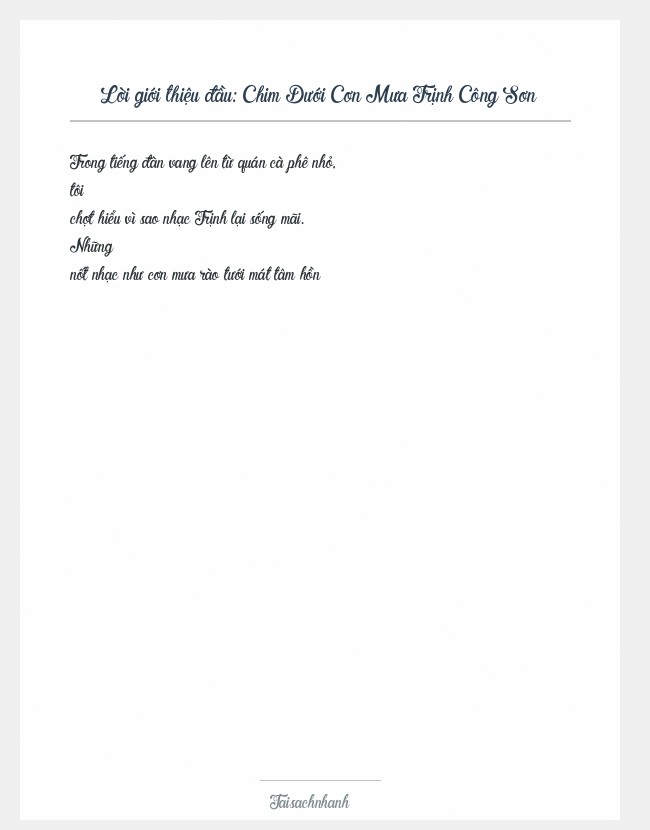 Trích đoạn Chim Dưới Cơn Mưa Trịnh Công Sơn