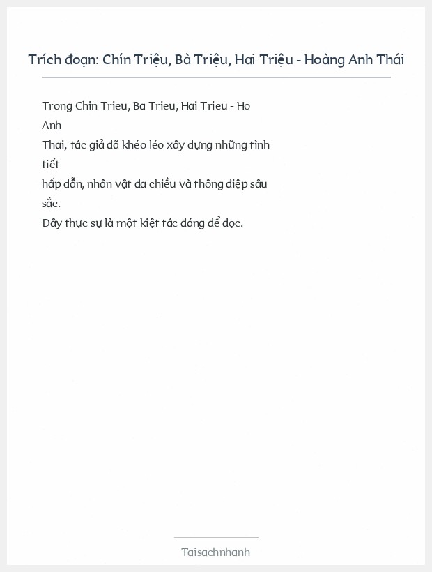 Trích đoạn Chín Triệu, Bà Triệu, Hai Triệu - Hoàng Anh Thái