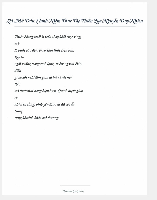 Trích đoạn Chính Niệm Thực Tập Thiền Qua Nguyễn Duy Nhiên