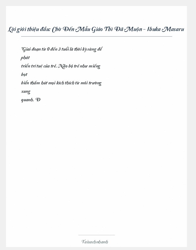 Trích đoạn Chờ Đến Mẫu Giáo Thì Đã Muộn - Ibuka Masaru