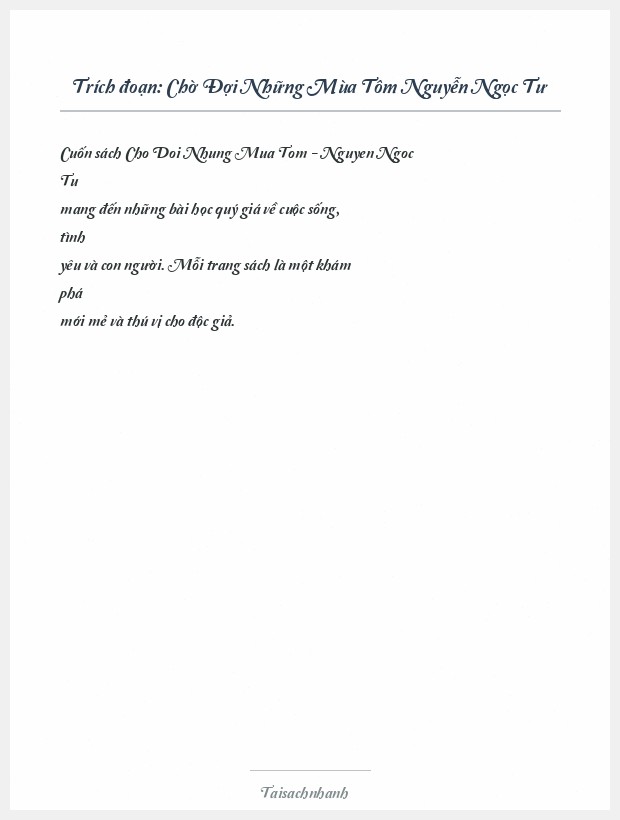 Trích đoạn Chờ Đợi Những Mùa Tôm Nguyễn Ngọc Tư