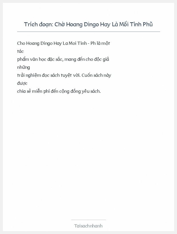 Trích đoạn Chờ Hoang Dingo Hay Là Mối Tình Phũ