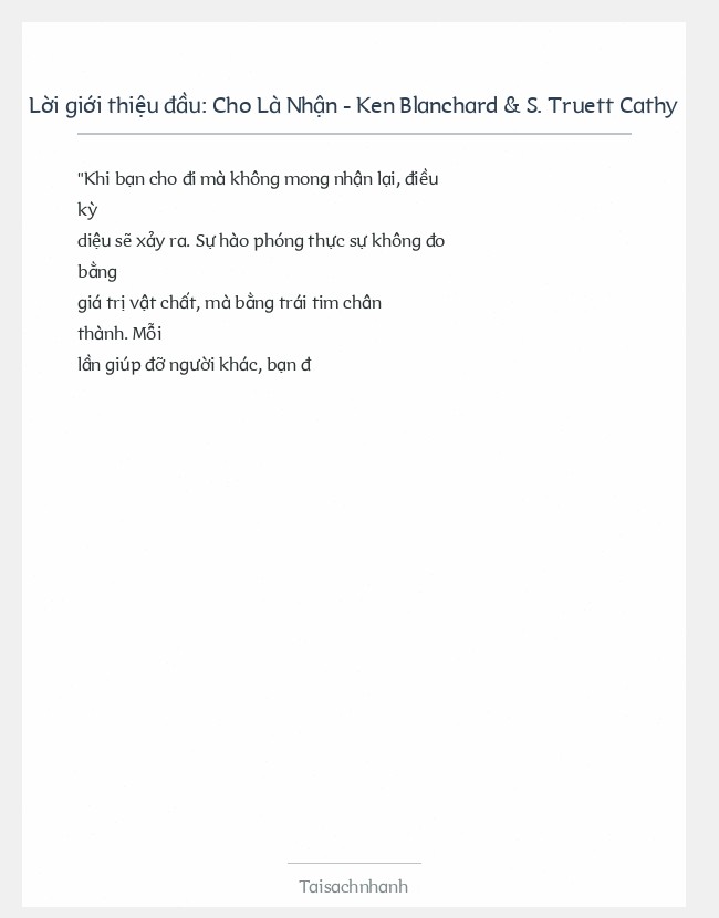 Trích đoạn Cho Là Nhận - Ken Blanchard & S. Truett Cathy