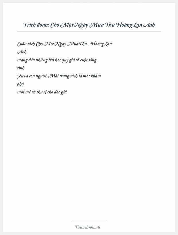 Trích đoạn Cho Một Ngày Mưa Thu Hoàng Lan Anh