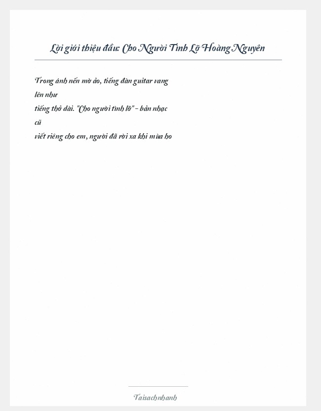 Trích đoạn Cho Người Tình Lỡ Hoàng Nguyên