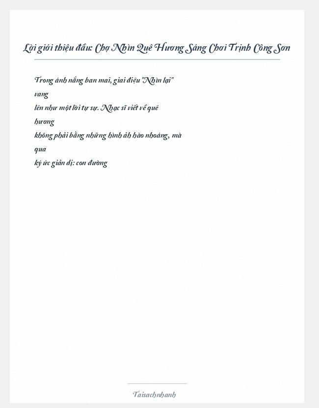 Trích đoạn Chợ Nhìn Quê Hương Sáng Chơi Trịnh Công Sơn