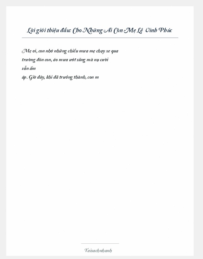 Trích đoạn Cho Những Ai Còn Mẹ Lệ Vinh Phúc