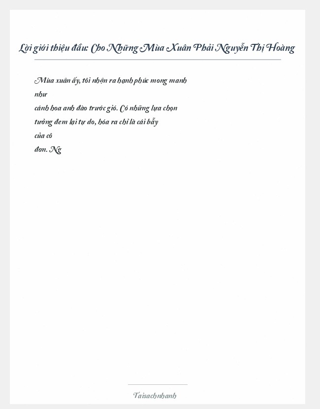 Trích đoạn Cho Những Mùa Xuân Phải Nguyễn Thị Hoàng