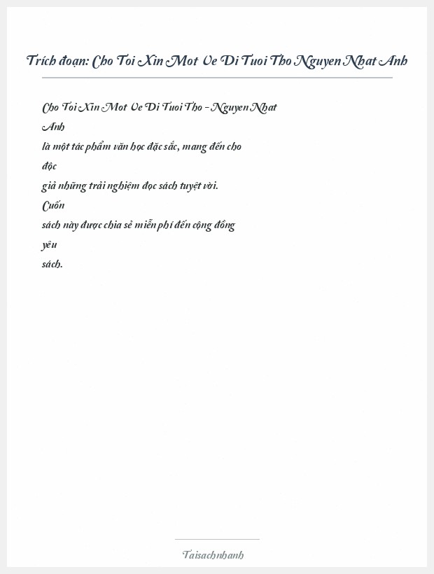Trích đoạn Cho Toi Xin Mot Ve Di Tuoi Tho Nguyen Nhat Anh