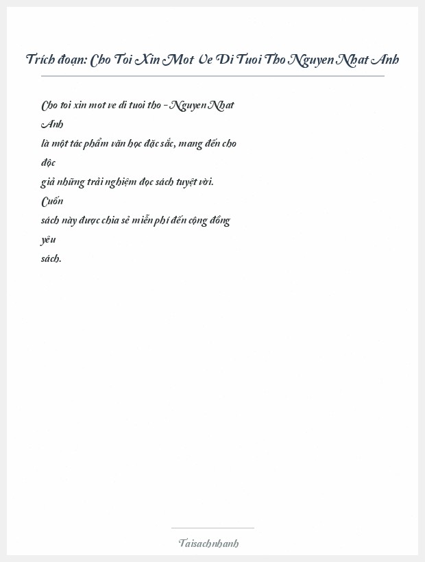 Trích đoạn Cho Toi Xin Mot Ve Di Tuoi Tho Nguyen Nhat Anh