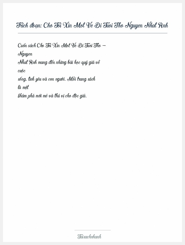 Trích đoạn Cho Toi Xin Mot Ve Di Tuoi Tho Nguyen Nhat Anh