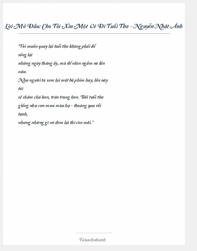 Trích đoạn Cho Tôi Xin Một Vé Đi Tuổi Thơ - Nguyễn Nhật Ánh