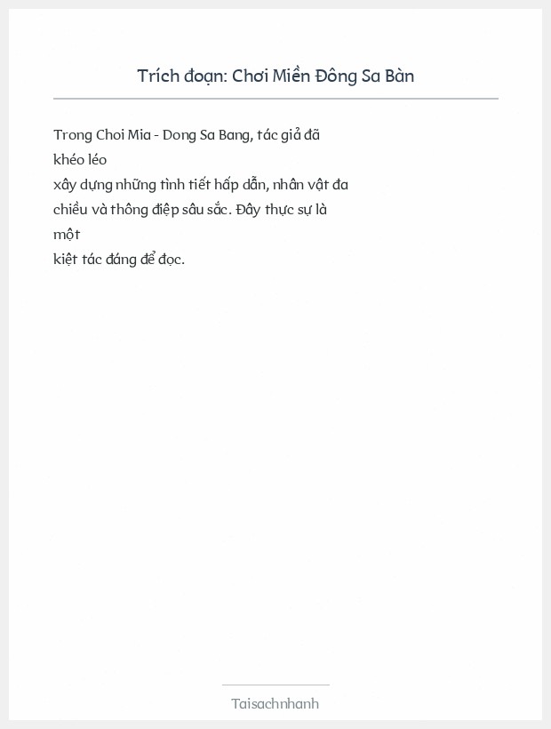 Trích đoạn Chơi Miền Đông Sa Bàn