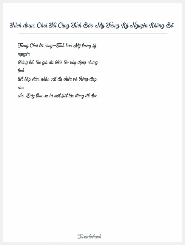 Trích đoạn Chơi Tới Cùng Tình Báo Mỹ Trong Kỷ Nguyên Khủng Bố