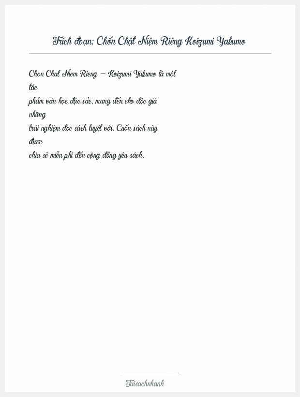 Trích đoạn Chốn Chật Niệm Riêng Koizumi Yakumo