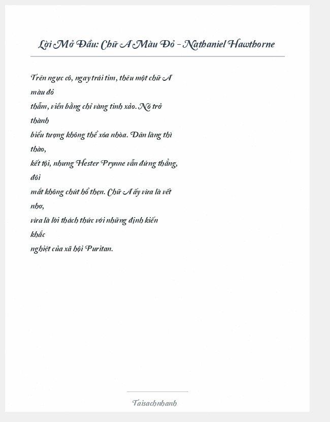Trích đoạn Chữ A Màu Đỏ - Nathaniel Hawthorne