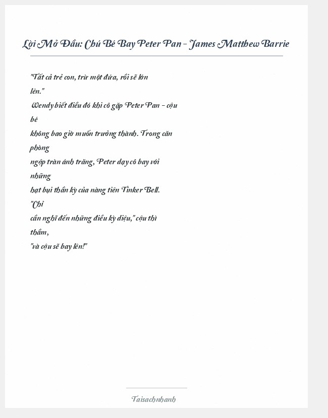 Trích đoạn Chú Bé Bay Peter Pan - James Matthew Barrie