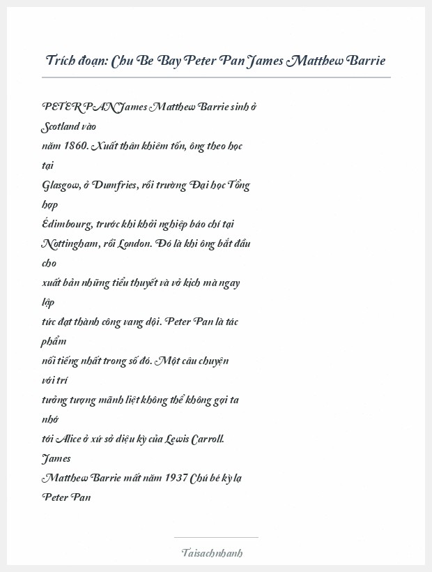 Trích đoạn Chu Be Bay Peter Pan James Matthew Barrie