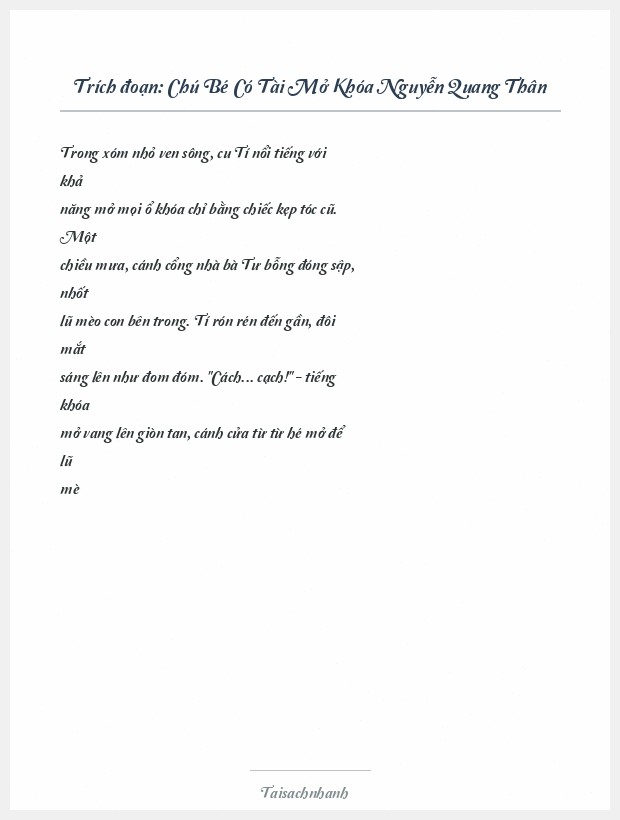 Trích đoạn Chú Bé Có Tài Mở Khóa Nguyễn Quang Thân