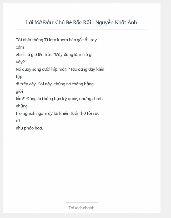 Trích đoạn Chú Bé Rắc Rối - Nguyễn Nhật Ánh
