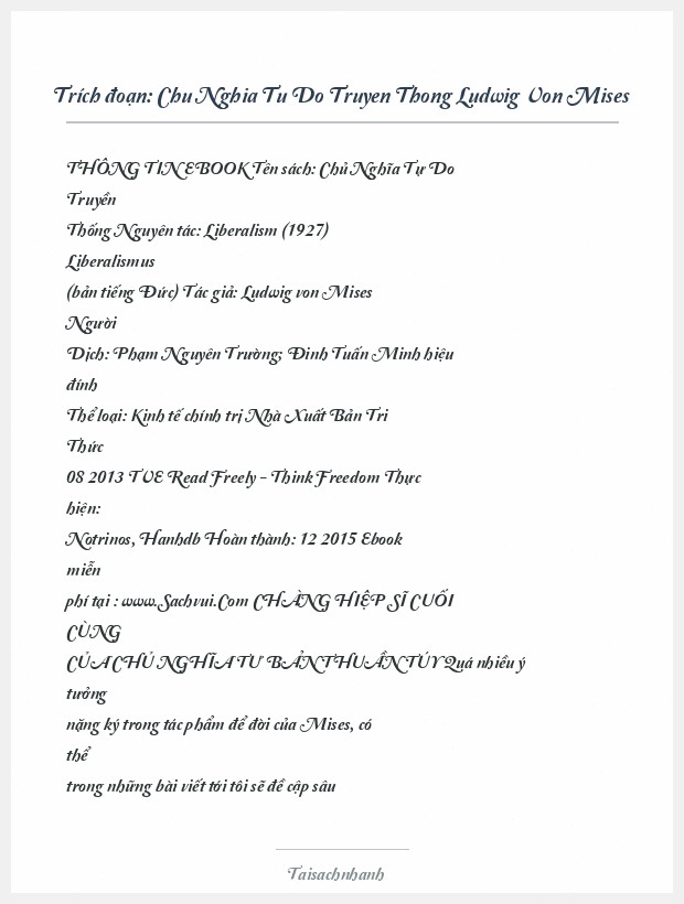 Trích đoạn Chu Nghia Tu Do Truyen Thong Ludwig Von Mises