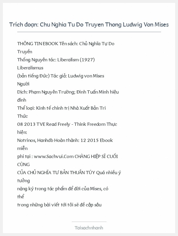 Trích đoạn Chu Nghia Tu Do Truyen Thong Ludwig Von Mises