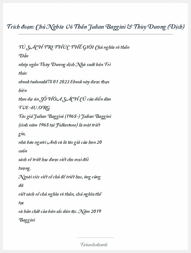 Trích đoạn Chủ Nghĩa Vô Thần Julian Baggini & Thùy Dương (Dịch)