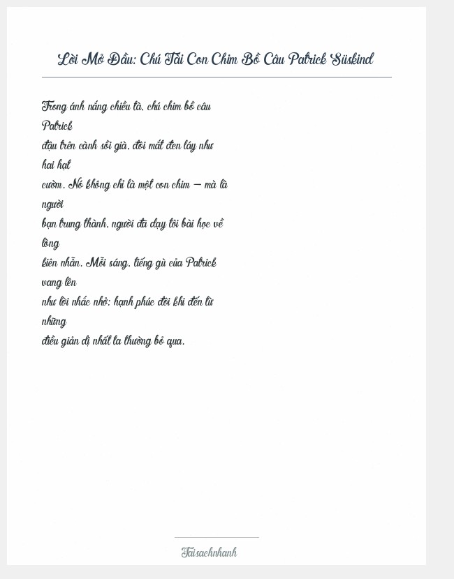 Trích đoạn Chú Tài Con Chim Bồ Câu Patrick Süskind