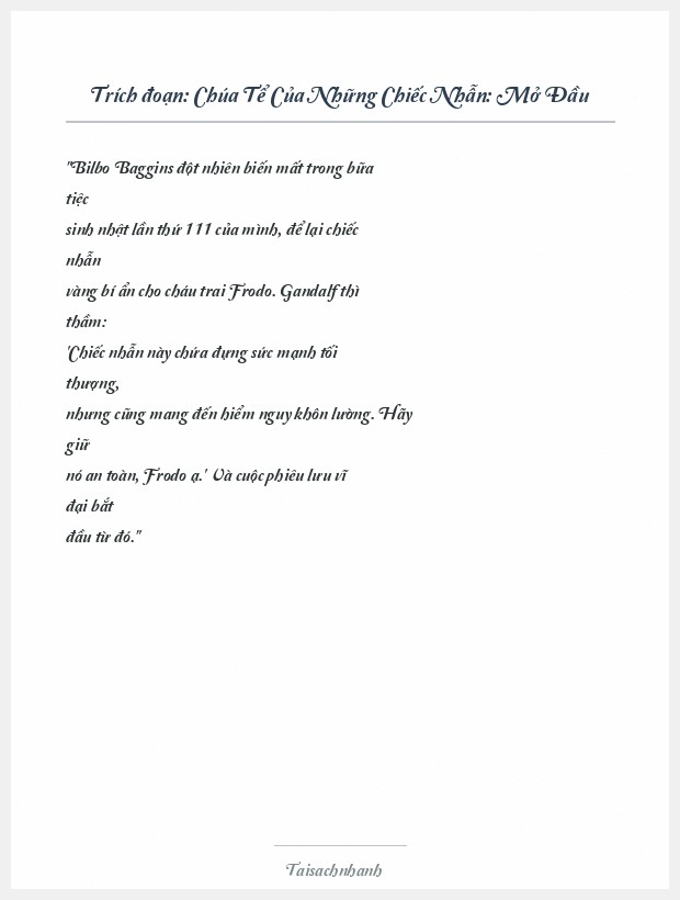 Trích đoạn Chúa Tể Của Những Chiếc Nhẫn: Mở Đầu