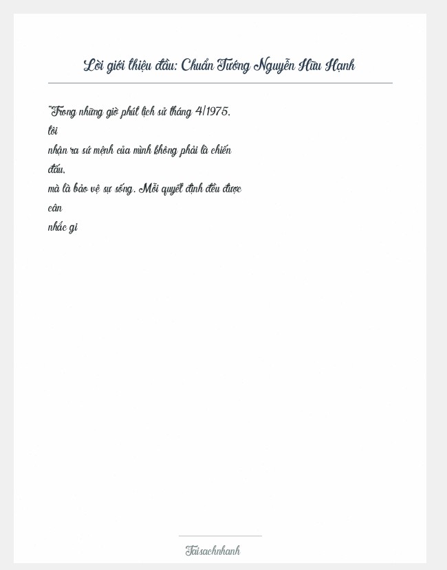 Trích đoạn Chuẩn Tướng Nguyễn Hữu Hạnh