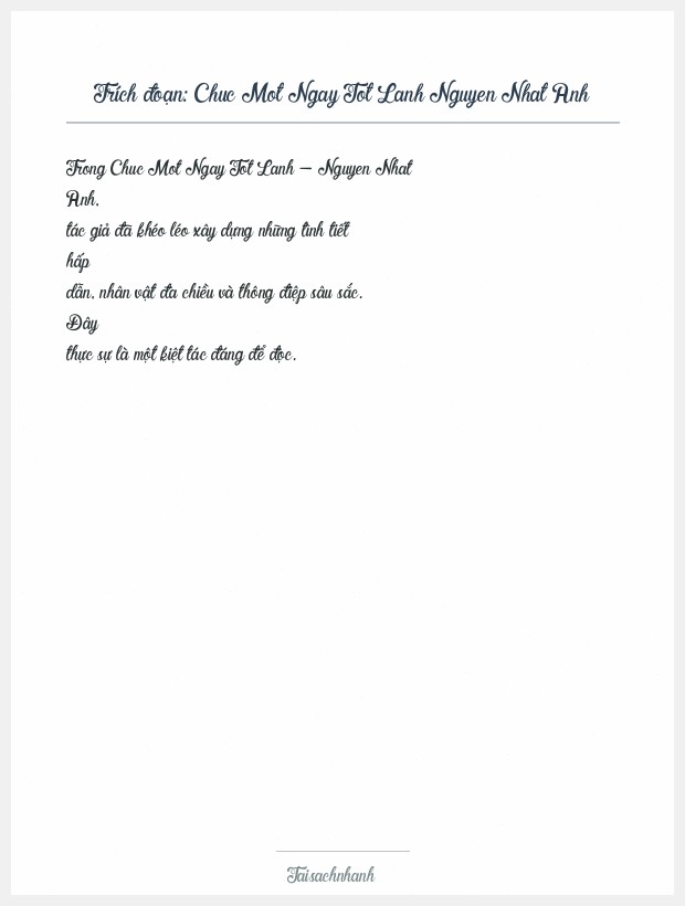 Trích đoạn Chuc Mot Ngay Tot Lanh Nguyen Nhat Anh