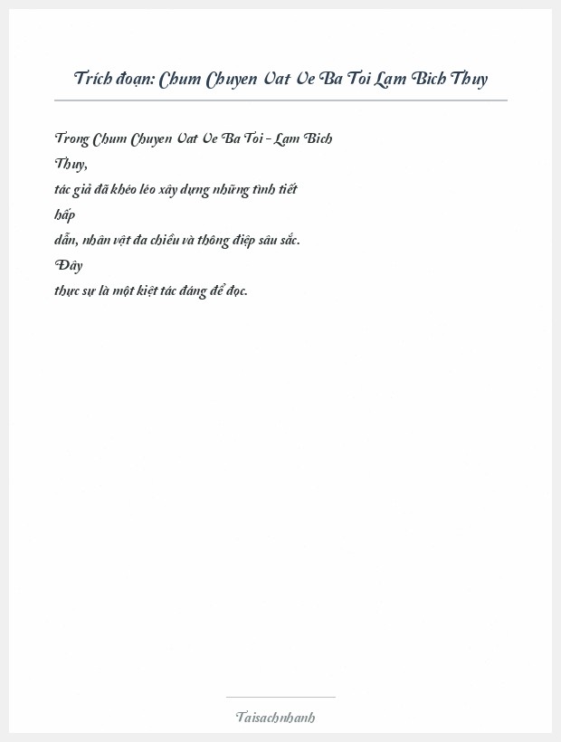 Trích đoạn Chum Chuyen Vat Ve Ba Toi Lam Bich Thuy