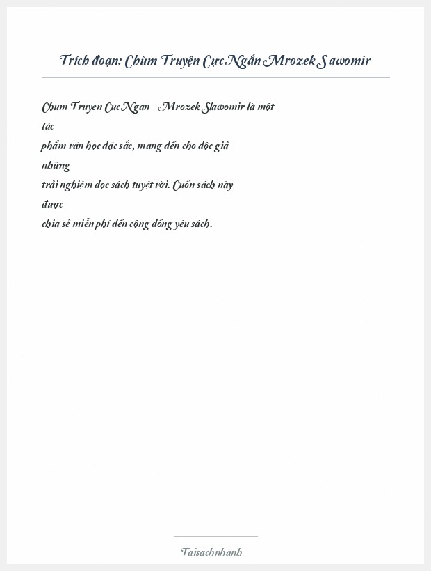 Trích đoạn Chùm Truyện Cực Ngắn Mrozek Sławomir