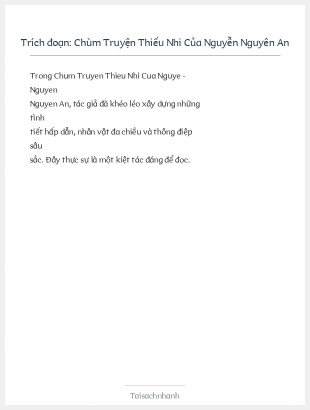Trích đoạn Chùm Truyện Thiếu Nhi Của Nguyễn Nguyên An