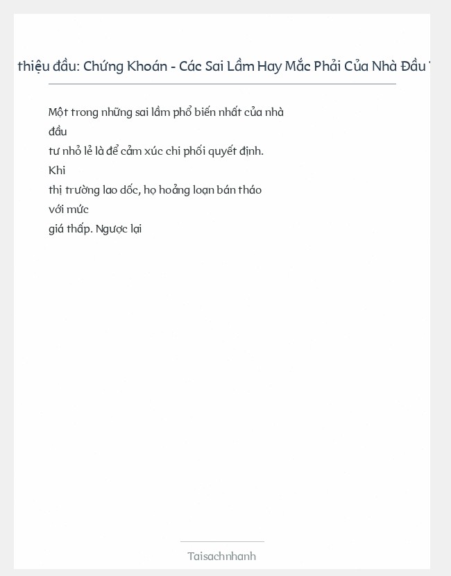 Trích đoạn Chứng Khoán - Các Sai Lầm Hay Mắc Phải Của Nhà Đầu Tư Nhỏ