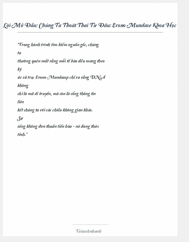 Trích đoạn Chúng Ta Thoát Thai Từ Đâu: Erono Mundase Khoa Học