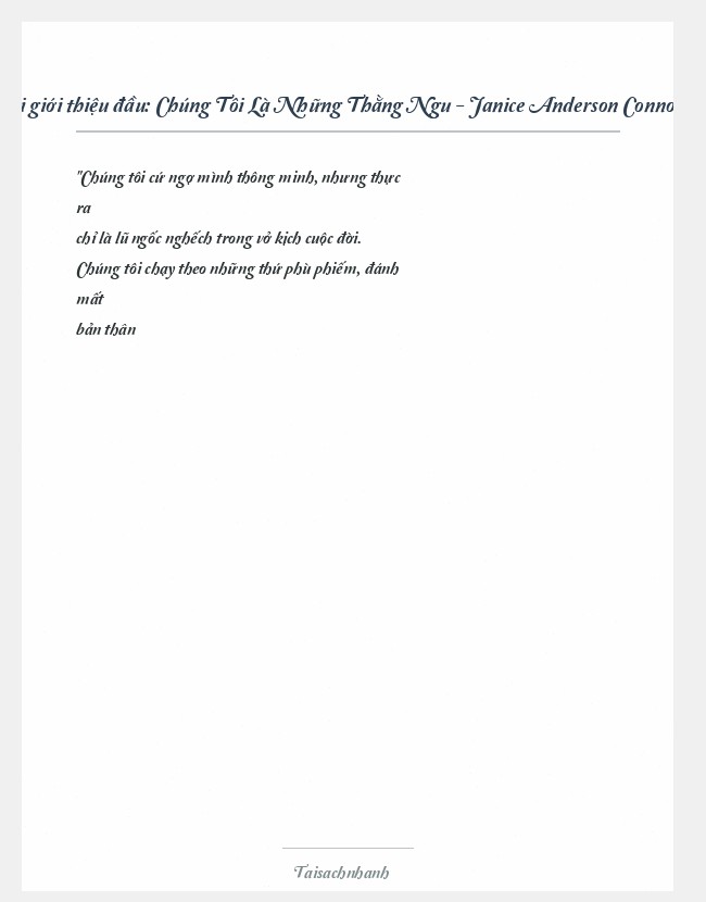 Trích đoạn Chúng Tôi Là Những Thằng Ngu - Janice Anderson Connolly