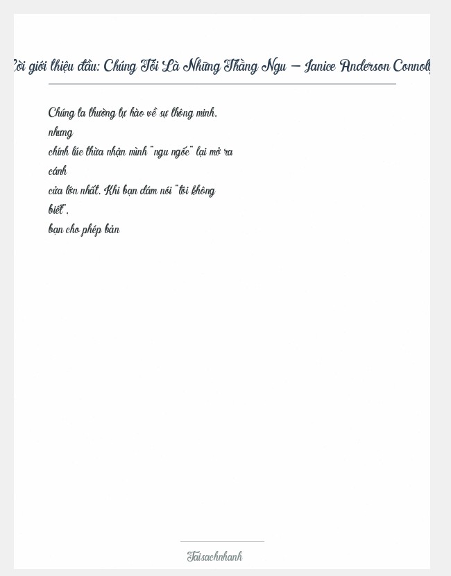 Trích đoạn Chúng Tôi Là Những Thằng Ngu - Janice Anderson Connolly