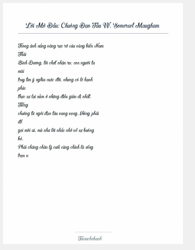 Trích đoạn Chuông Đạo Tàu W. Somerset Maugham