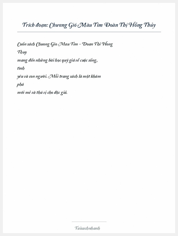 Trích đoạn Chương Gió Màu Tím Đoàn Thị Hồng Thủy