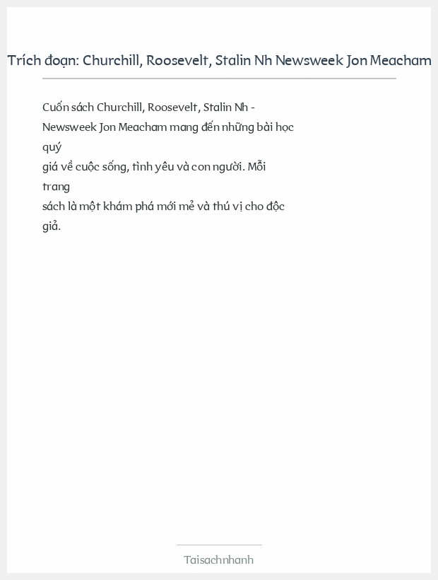 Trích đoạn Churchill, Roosevelt, Stalin Nh Newsweek Jon Meacham