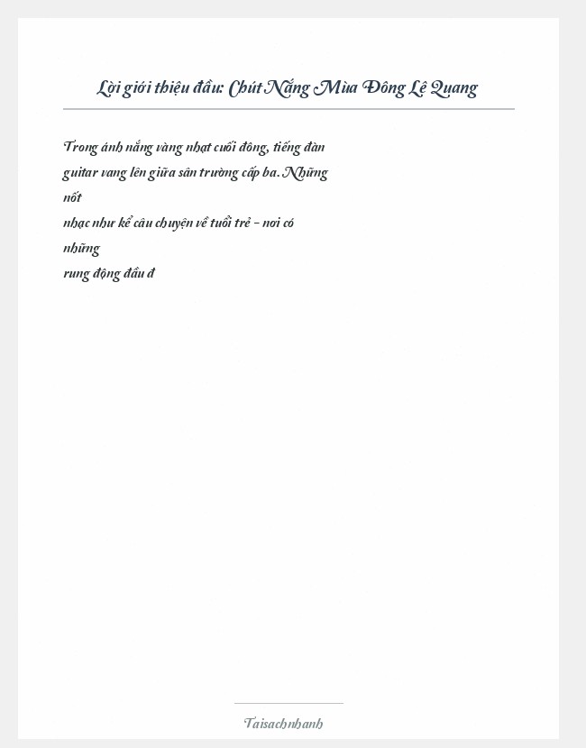 Trích đoạn Chút Nắng Mùa Đông Lê Quang