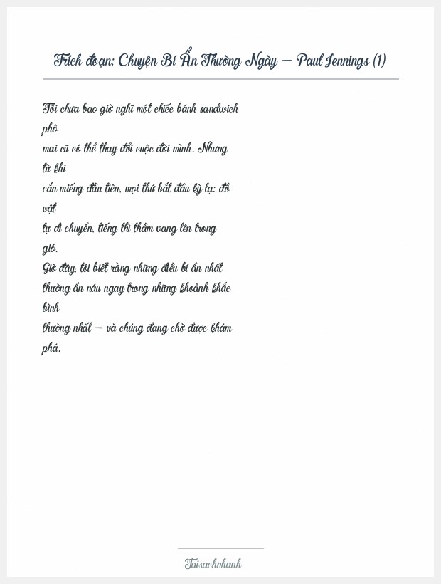 Trích đoạn Chuyện Bí Ẩn Thường Ngày - Paul Jennings (1)