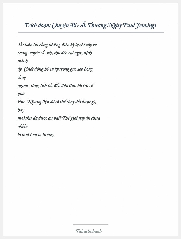 Trích đoạn Chuyện Bí Ẩn Thường Ngày Paul Jennings