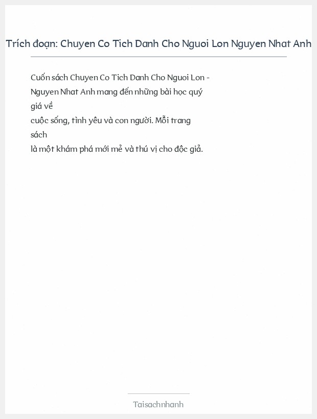 Trích đoạn Chuyen Co Tich Danh Cho Nguoi Lon Nguyen Nhat Anh