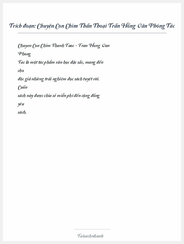 Trích đoạn Chuyện Con Chim Thần Thoại Trần Hồng Vân Phóng Tác