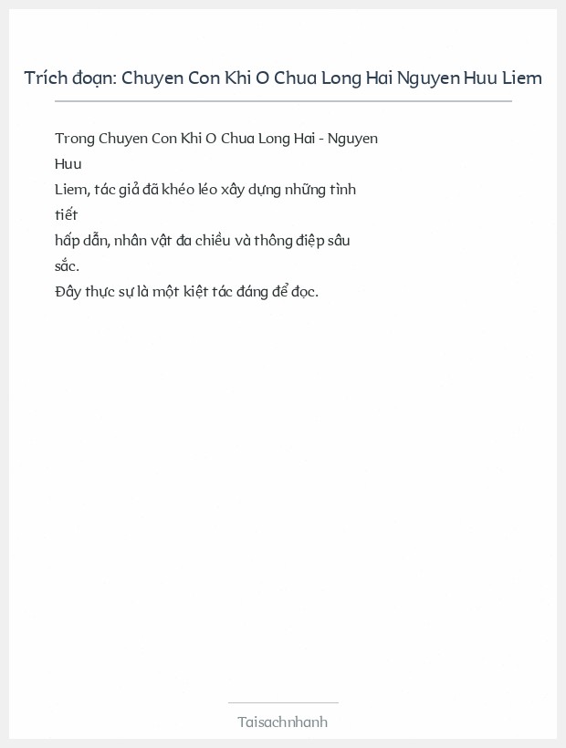 Trích đoạn Chuyen Con Khi O Chua Long Hai Nguyen Huu Liem