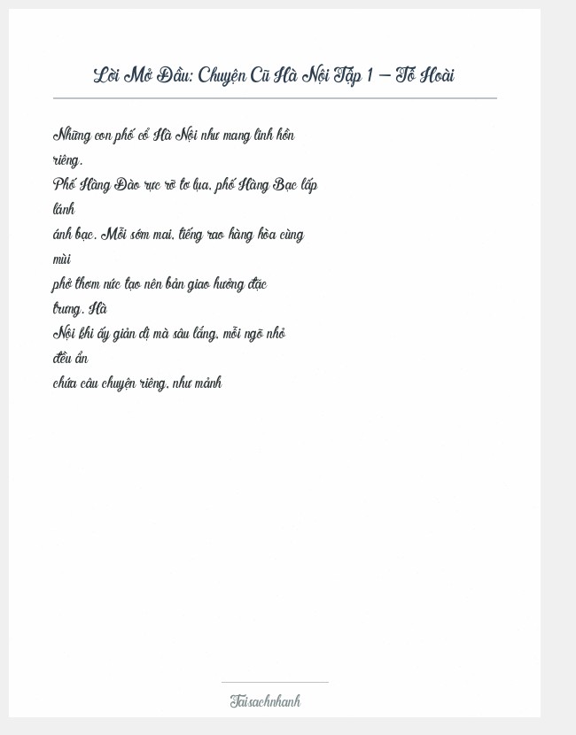 Trích đoạn Chuyện Cũ Hà Nội Tập 1 - Tô Hoài